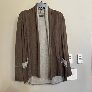 Pure Amici Cardigan Open Front Cotton Blend Lightweight Pockets Size Small Brown